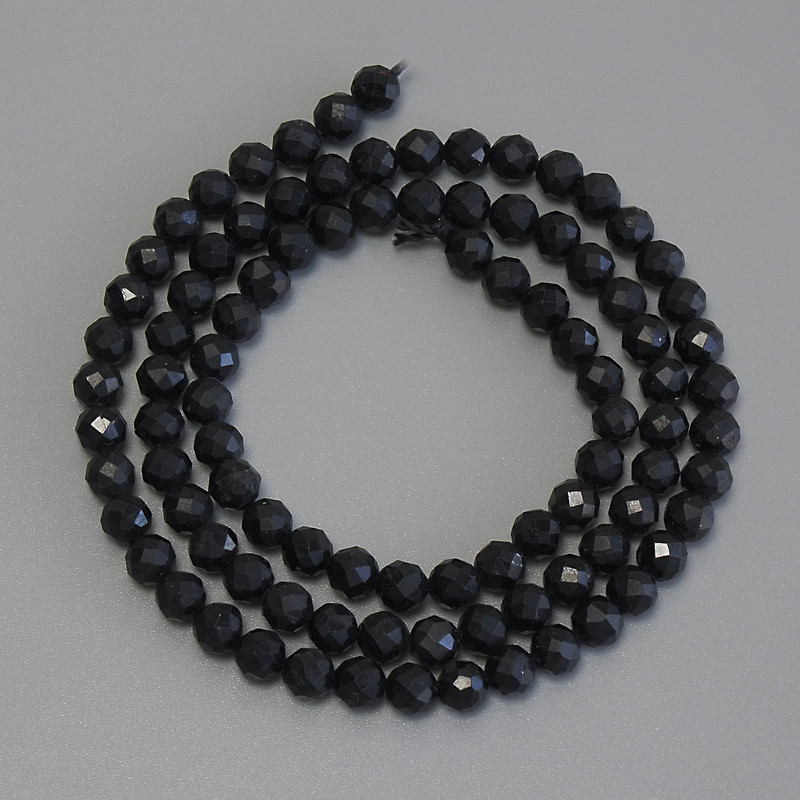 Shungite Beads, Faceted Round Beads on Thread, 4mm dia. ±, 39cm length ±