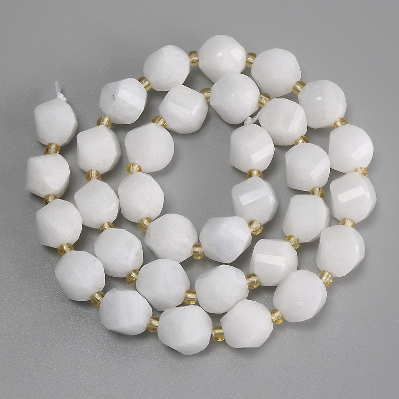 White Quartz Rhombus Beads, diameter 10x9mm+-, seed beads 3mm+-, length 39cm+- on a thread