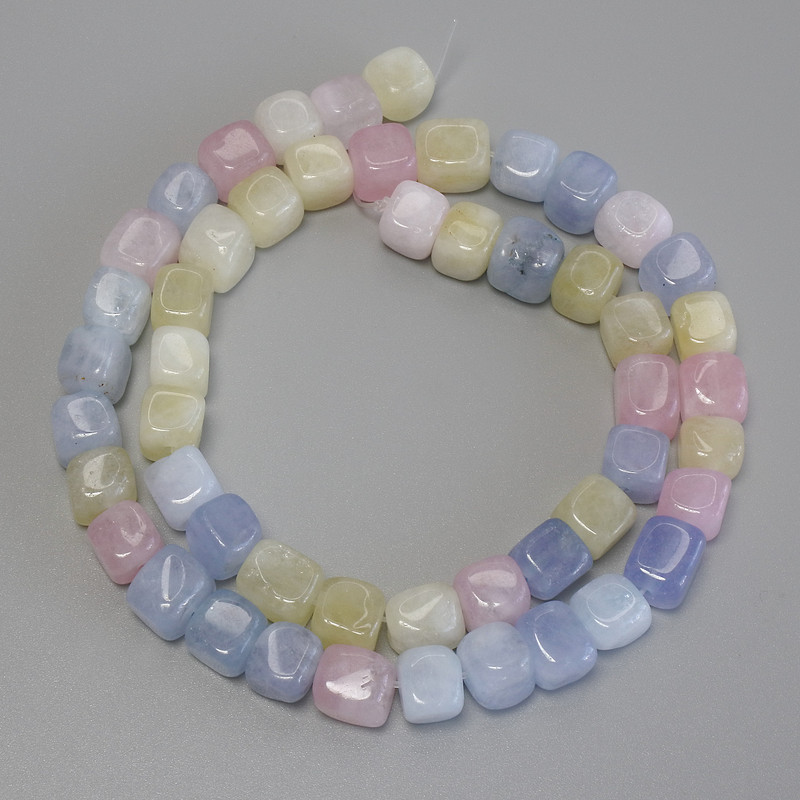 Morganite Cube Beads, diameter 7.5x7.5mm+-, length 37cm+- on fishing line