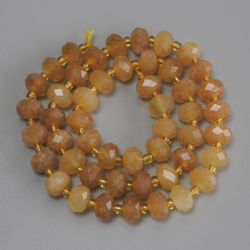 Citrine Beads Faceted Rondelle, diameter 8x5.5mm+-, seed beads 3mm+-, length 37cm+- on a thread