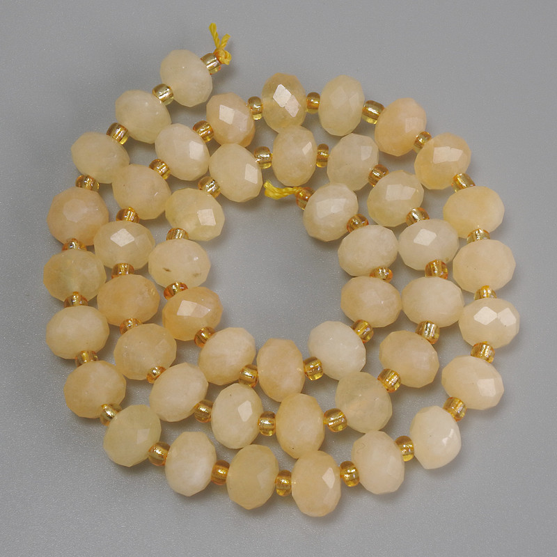 Citrine Beads Faceted Rondelle, diameter 8x6mm+-, seed beads 3mm+-, length 37cm+- on a thread