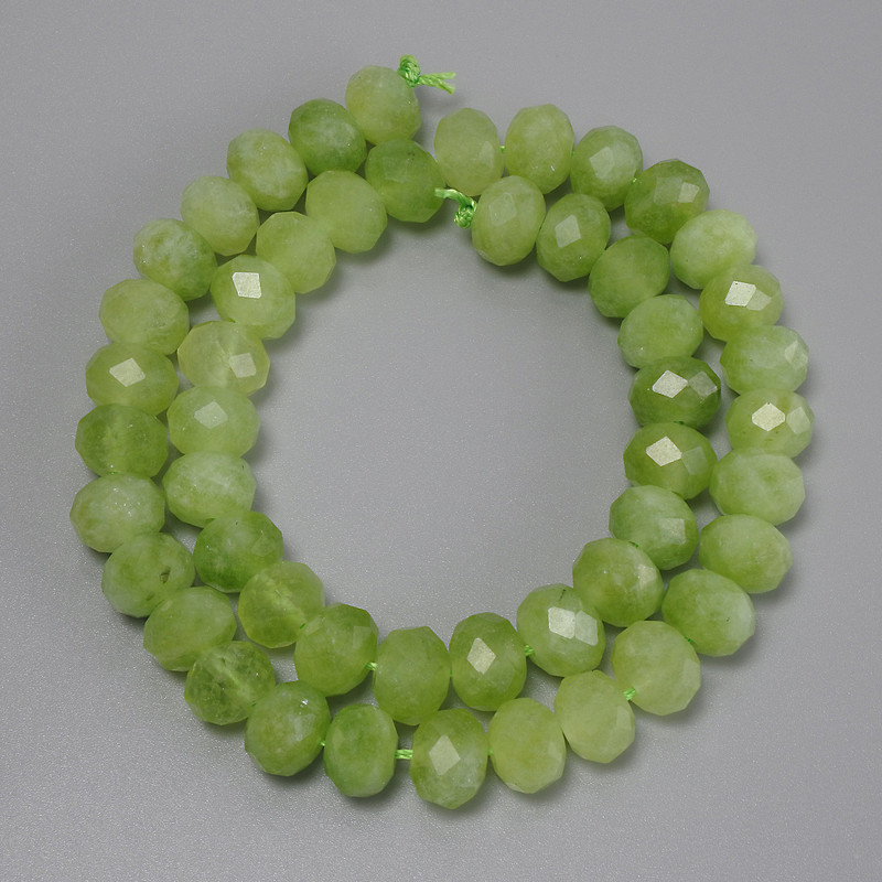 Chrysoprase Olivine Faceted Rondelle Beads, 10x7 mm, 5 mm±, 37 cm± on thread