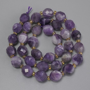 Amethyst Beads Chevron Faceted Rondelle, 10x9mm, 3mm seed beads, 40cm thread