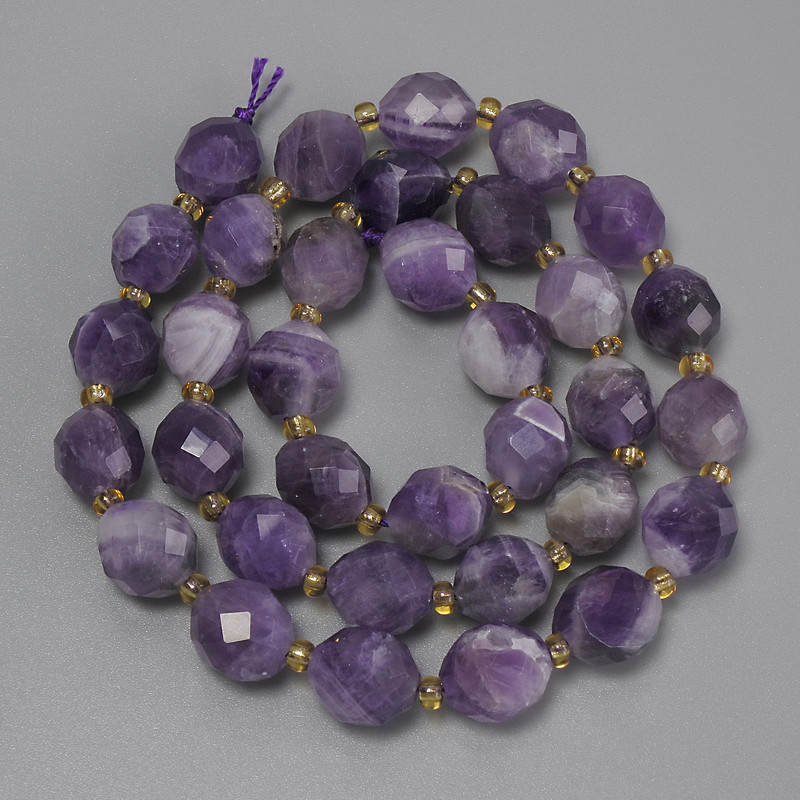 Amethyst Beads Chevron Faceted Rondelle, 10x9mm, 3mm seed beads, 40cm thread