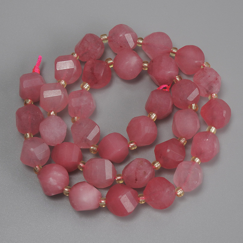 Tourmaline Beads Faceted Nuggets, diameter 9.5x9mm+-, seed beads 3mm+-, length 38cm+- on a thread
