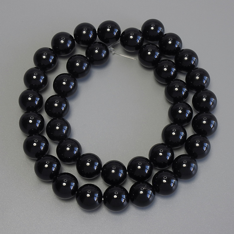 Black Tourmaline Beads, Smooth Round, Diameter 10mm+/-, Length 38cm+/- on Nylon Thread
