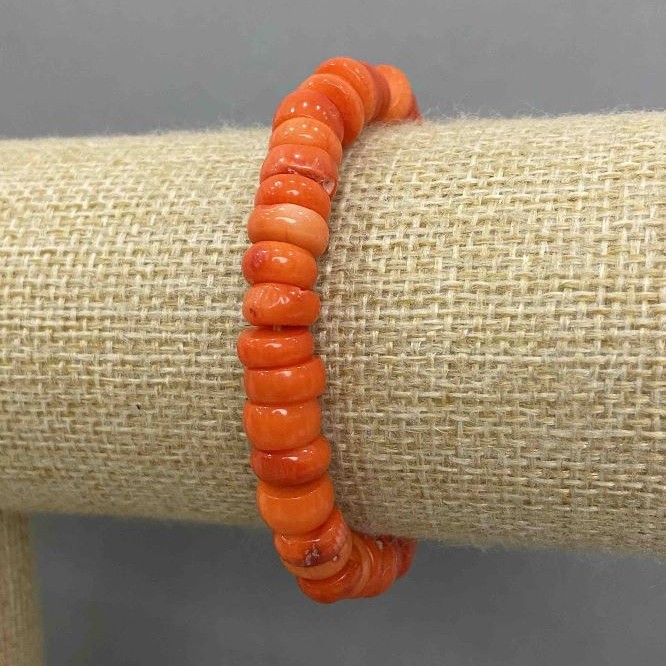 Orange Coral Bracelet, Rondelle, Diameter 9x4-4.5mm+/-, Length 18cm+/- Stretch