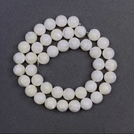 Mother-of-Pearl Beads Smooth Ball, 10mm+/- Diameter, 39cm+/- Length on Fishing Line