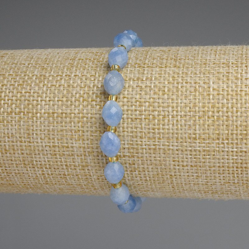 Aquamarine Bracelet, Faceted Grain, 8x6mm+/- Diameter, 18cm+/- Length, Stretch