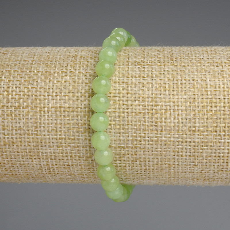 Chrysolite Olivine Bracelet, smooth round beads 6mm+/-, length 18cm+/- stretch