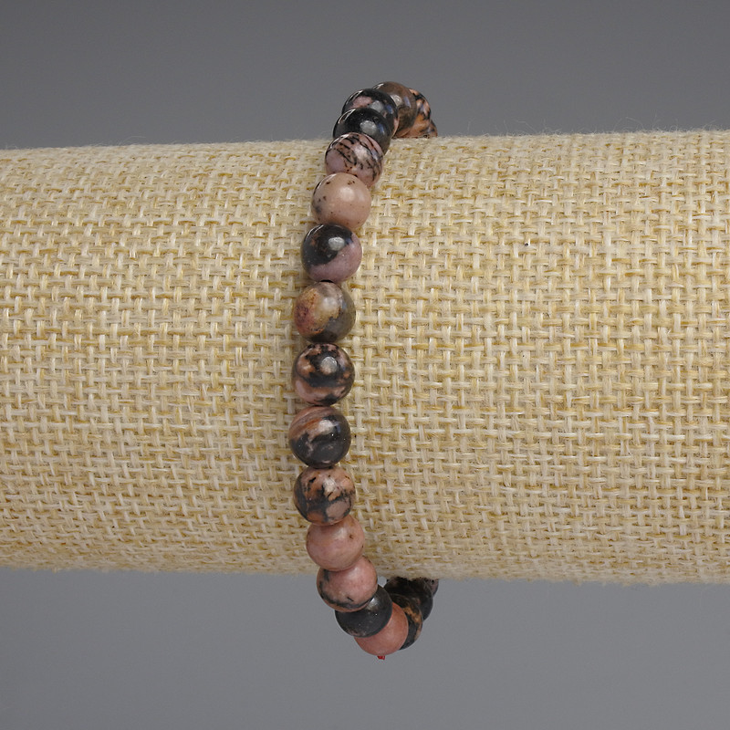 Rhodonite Bracelet, smooth round beads, diameter 6mm+/-, length 18cm+/- stretch
