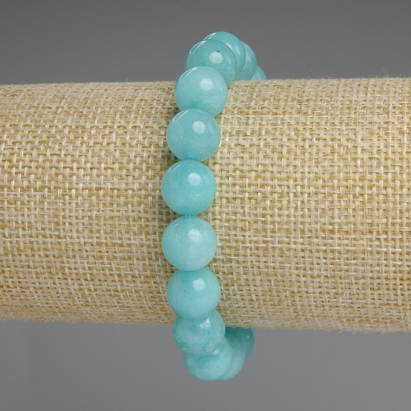 Aquamarine Bracelet, smooth round beads, diameter 10mm+/-, length 18cm+/- stretch