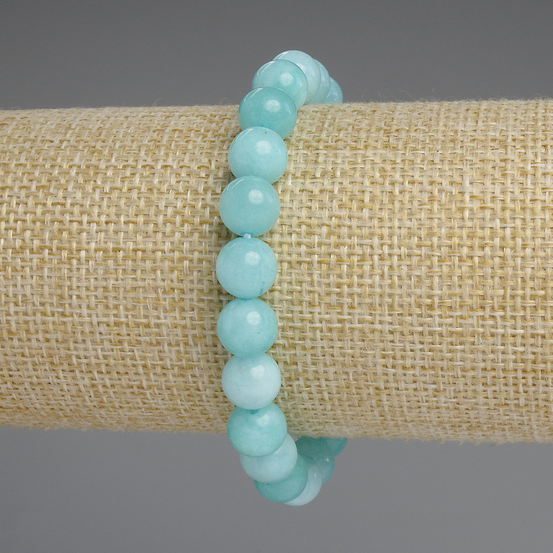 Aquamarine Bracelet, smooth round beads, diameter 8.5mm+/-, length 18cm+/- stretch