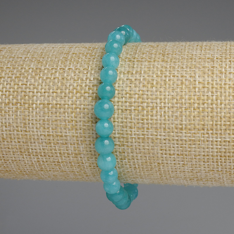 Aquamarine Bracelet, smooth round beads, diameter 6mm+/-, length 18cm+/- stretch