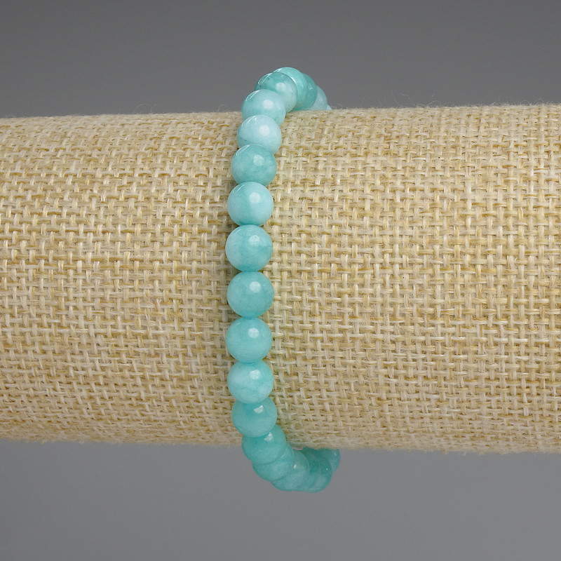 Aquamarine Bracelet, smooth round beads, diameter 6mm+/-, length 18cm+/- stretch