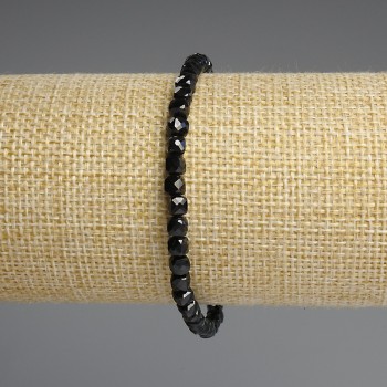 Black Tourmaline Bracelet, faceted cube beads, diameter 4x4mm+/-, length 18cm+/- stretch