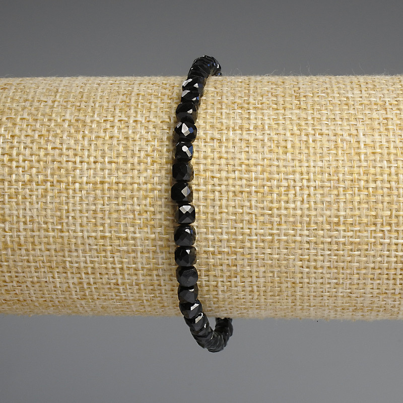 Black Tourmaline Bracelet, faceted cube beads, diameter 4x4mm+/-, length 18cm+/- stretch