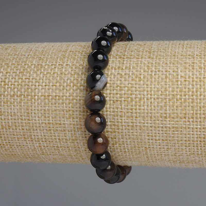 Agate Bracelet, smooth round beads, diameter 8mm+/-, length 18cm+/- stretch