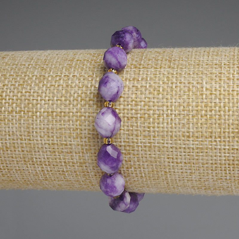 Sugilite Faceted Grain Bracelet, diameter 10x8.5mm+- with 3mm+- seed beads, length 18cm+- stretch