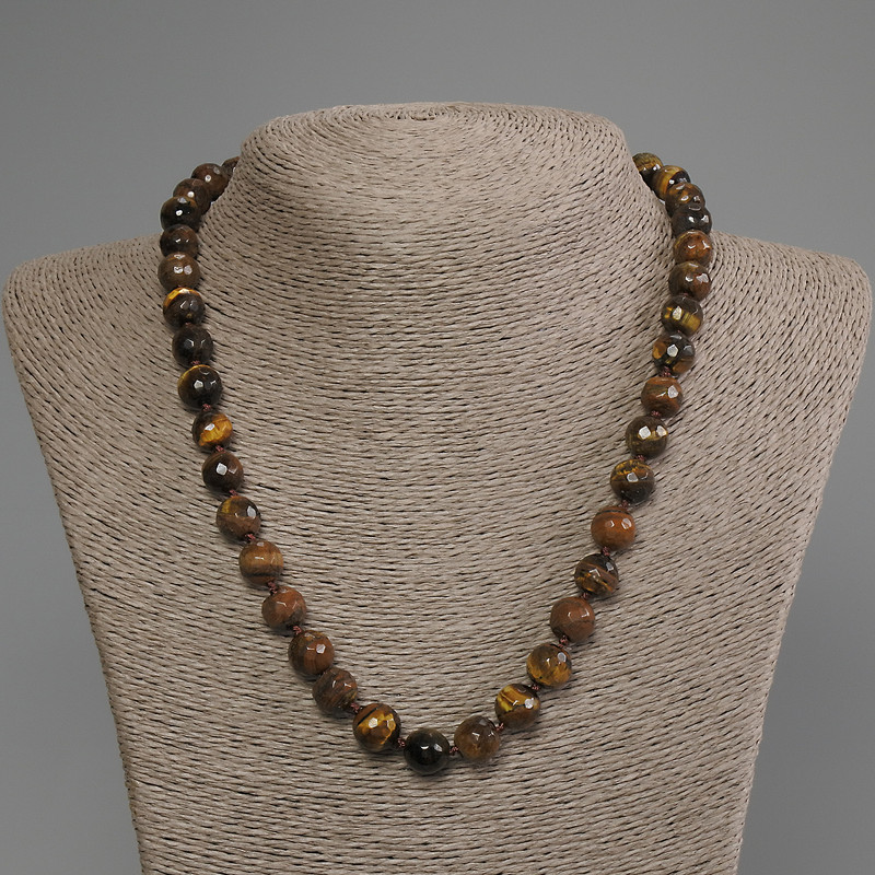 Tiger's Eye Faceted Bead Necklace, diameter 10mm+-, length 50cm+- with clasp