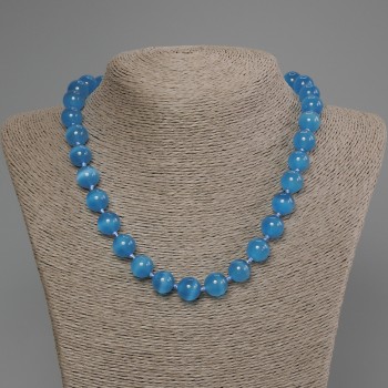 Azure Cat's Eye Smooth Bead Necklace, diameter 11mm+-, length 50cm+- with clasp
