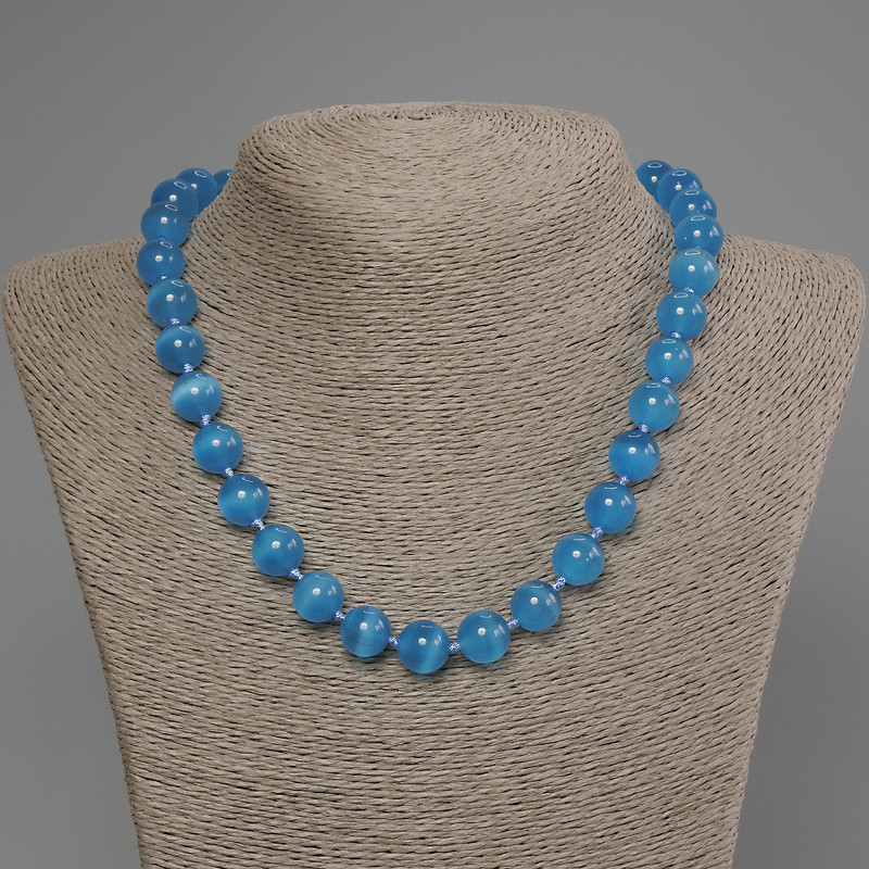 Azure Cat's Eye Smooth Bead Necklace, diameter 11mm+-, length 50cm+- with clasp