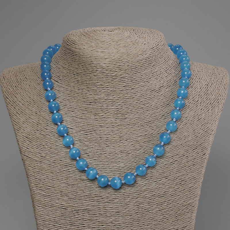 Azure Cat's Eye Smooth Bead Necklace, diameter 10mm+-, length 50cm+- with clasp