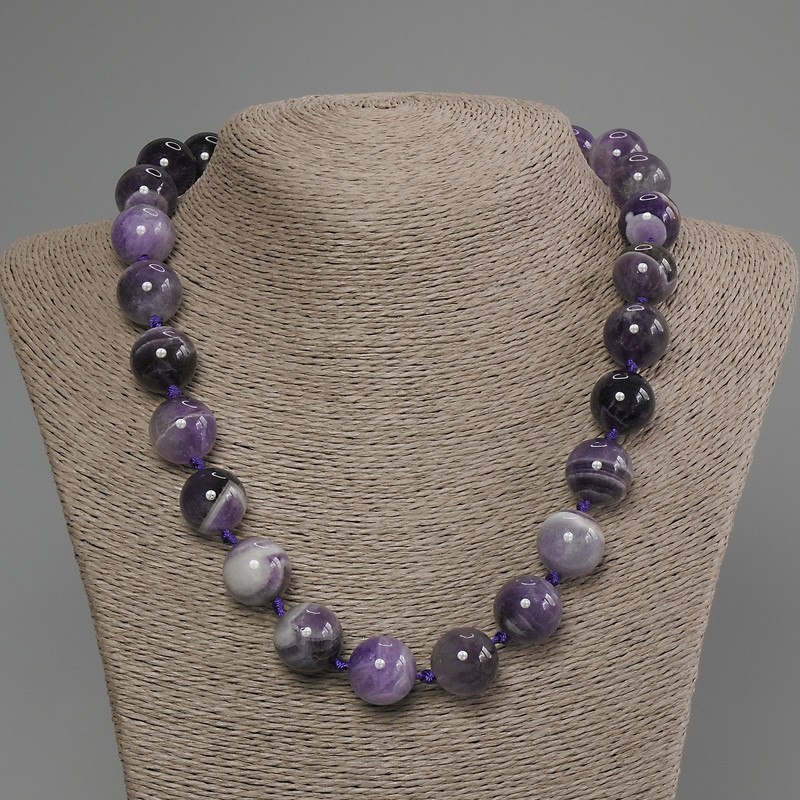 Amethyst Chevron Necklace, smooth bead, diameter 16mm+-, length 50cm +- with clasp