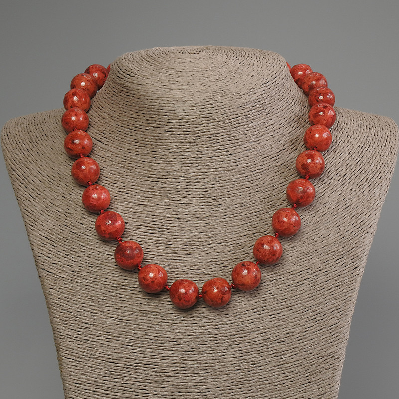 Sponge Coral Necklace, smooth bead, diameter 14mm+-, length 50cm +- with clasp