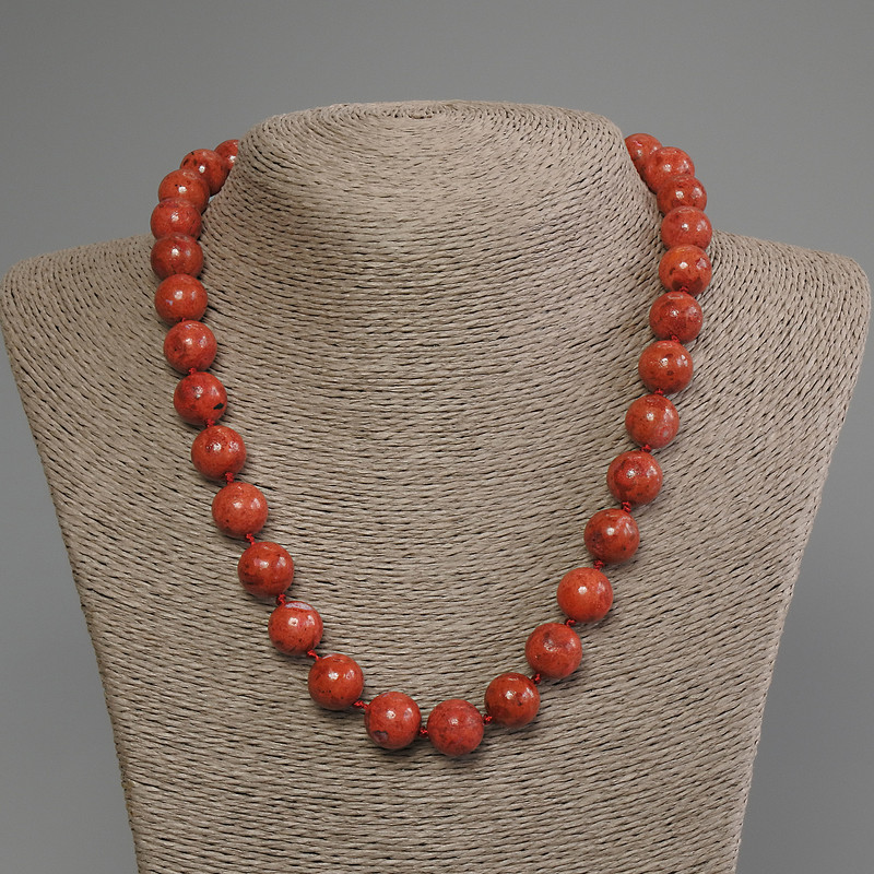 Sponge Coral Necklace, smooth bead, diameter 12mm+-, length 50cm +- with clasp