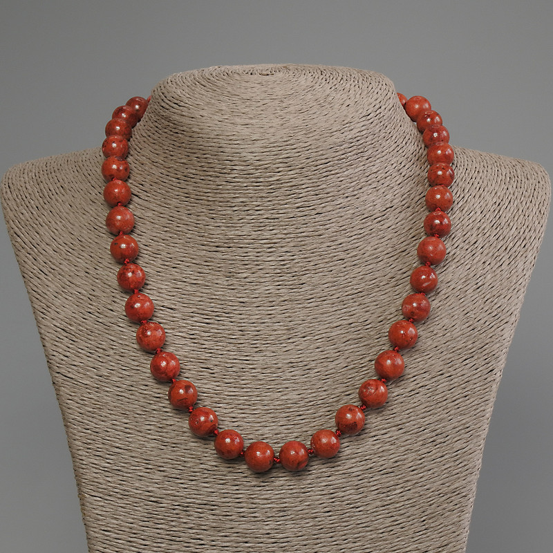 Sponge Coral Necklace, smooth bead, diameter 10mm+-, length 50cm +- with clasp