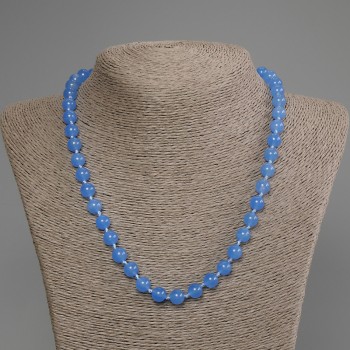 Blue Cat's Eye Necklace, smooth bead, diameter 8mm+-, length 50cm +- with clasp