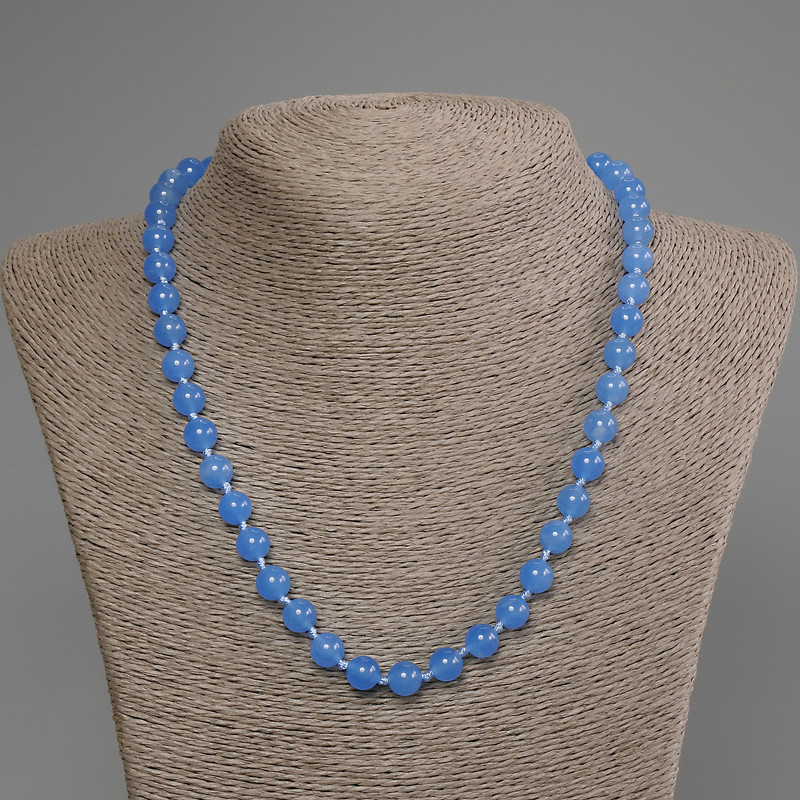 Blue Cat's Eye Necklace, smooth bead, diameter 8mm+-, length 50cm +- with clasp