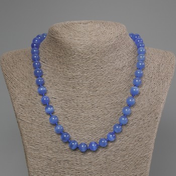 Blue Cat's Eye Necklace, smooth bead, diameter 9mm+-, length 50cm +- with clasp