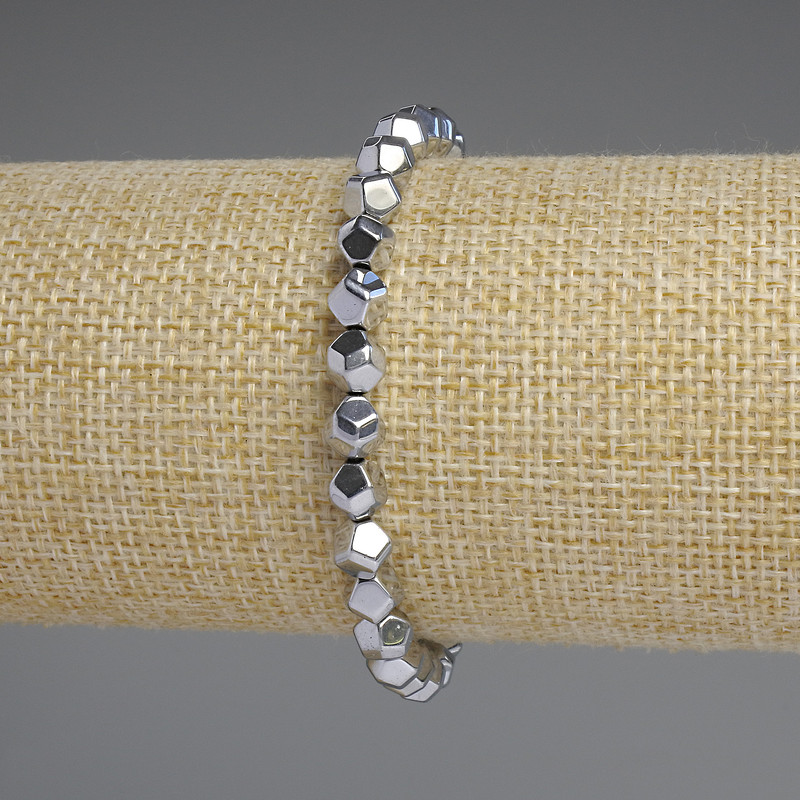 Hematite Bracelet, Silver Colour, Faceted Beads 6mm+-, length 18cm+- stretch