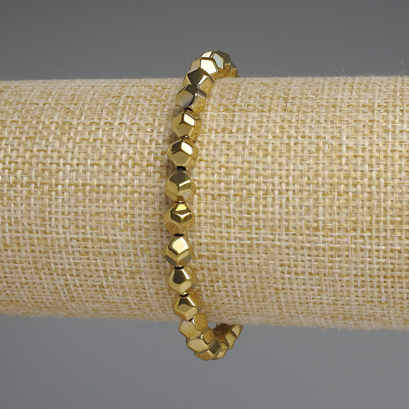 Hematite Bracelet, Gold Colour, Faceted Beads 6mm+-, length 18cm+- stretch