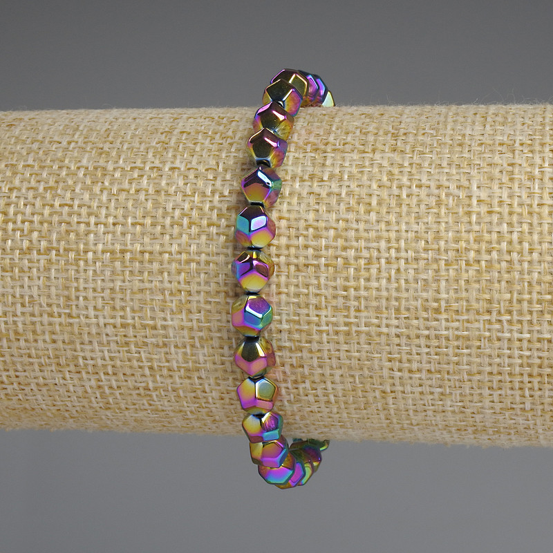 Rainbow Hematite Bracelet, Faceted Beads 6mm+-, length 18cm+- stretch