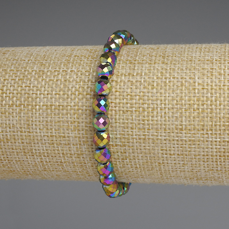 Rainbow Hematite Bracelet, Faceted Bead 6mm+-, length 18cm+- stretch