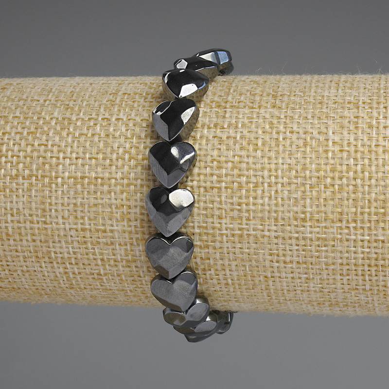 Hematite Bracelet, Faceted Heart Beads 10x10mm+-, length 18cm+- stretch