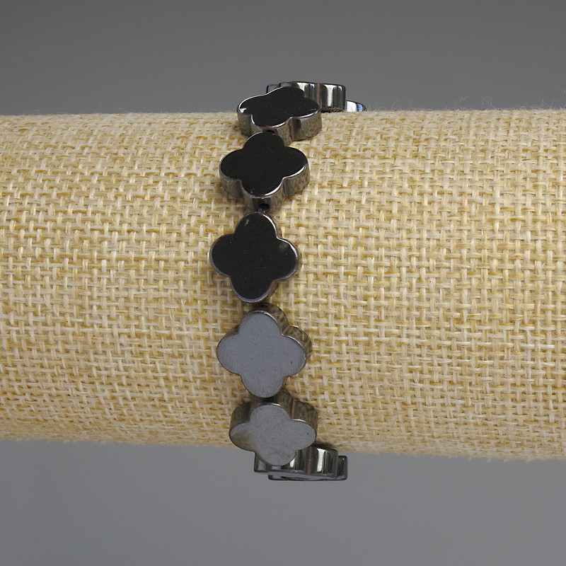 Hematite Bracelet, Clover Beads 12x12mm+-, length 18cm+- stretch
