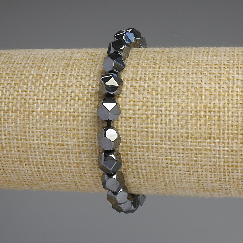 Hematite Bracelet, Faceted Beads 8x7mm+-, length 18cm+- stretch