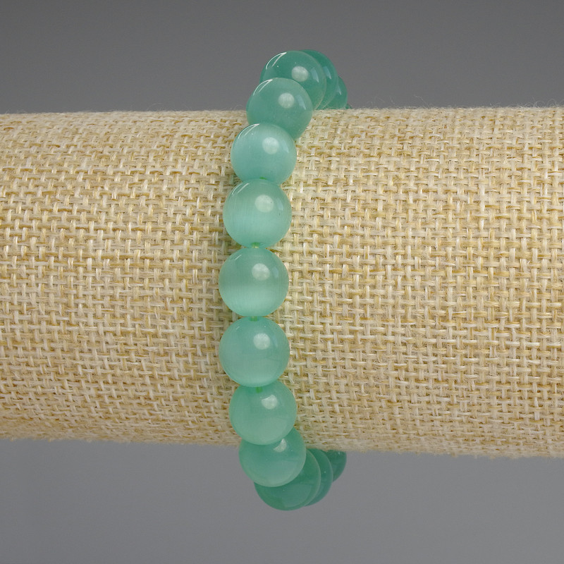 Cat's Eye Bracelet, smooth 10mm+/- beads, 18cm+/- length, stretch
