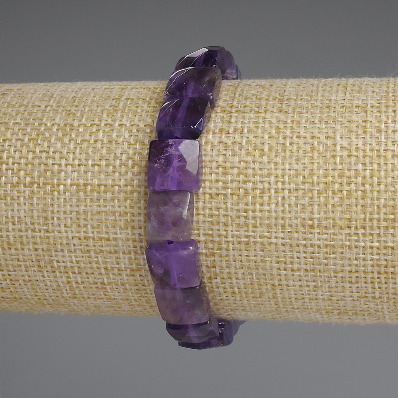 Clearance! Amethyst Faceted Square Bracelet, diameter 10x10mm+-, length 18cm+- stretch