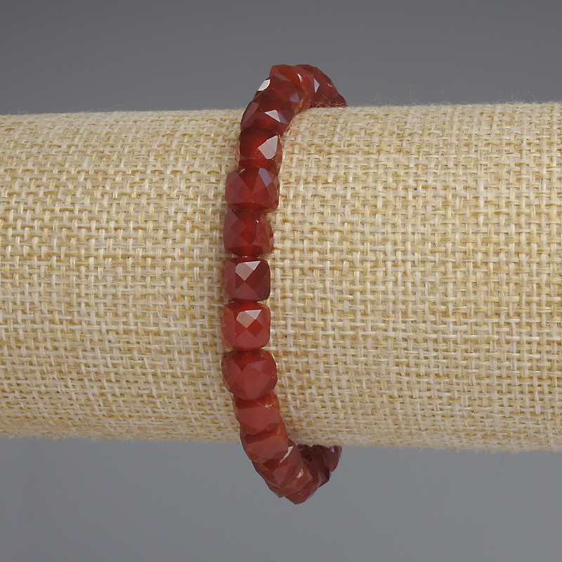 Carnelian Faceted Cube Bracelet, diameter 6.5x6.5mm+-, length 18cm+- stretch