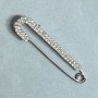 Brooch Pin, white rhinestones 72x18mm, metal colour "silver"