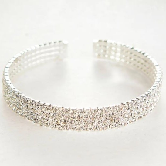 Four-Row Bangle Bracelet with White Rhinestones, circumference 18-22cm