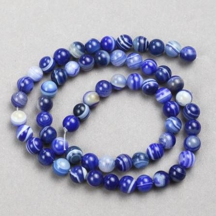 Blue Agate Beads Smooth Round, Diameter 8mm+-, Length 38cm+- on Nylon Thread