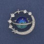 Planet Brooch Enamel White Rhinestones Silver-Tone Metal 30mm+