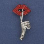 Brooch Accent Red Rhinestones Silver-Tone Metal 45x24mm+
