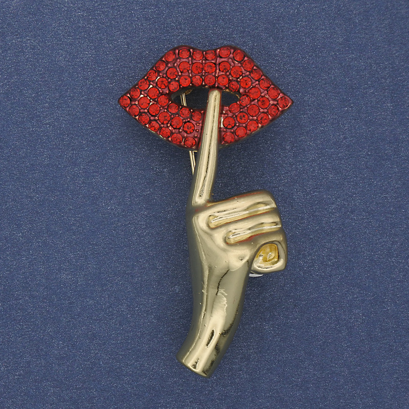 Accent Brooch Red Rhinestones Gold-Tone Metal 45x24mm+